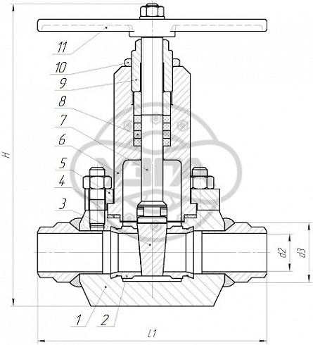 Задвижка клиновая стальная под приварку Dn15 Pn100 09Г2С 31лс45нж