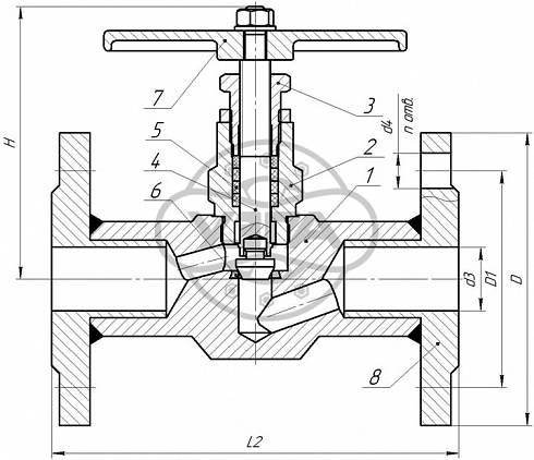 Клапан запорный Dn32 Pn100 фланцевый 09Г2С 15лс68нж