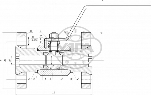 Кран шаровой разборный трехсоставной фланцевый Dn10 Pn100, Ст.20, 11с45п