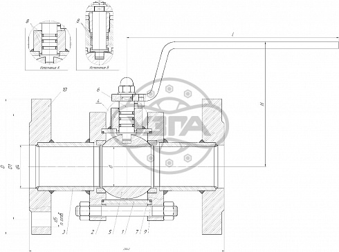 Кран шаровой разборный трехсоставной стяжной конструкции фланцевый Dn100 Pn16 12Х18Н10Т 11нж45п