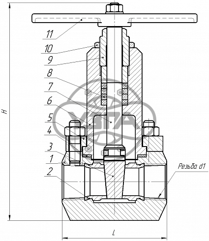 Задвижка клиновая стальная муфтовая Dn20 Pn16 09Г2С 30лс41нж