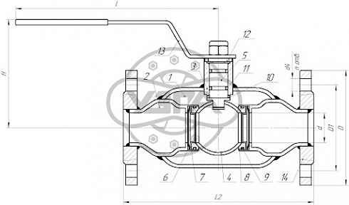Кран цельносварной полнопроходной фланцевый Dn300 Pn16 09Г2С 10лс9пм
