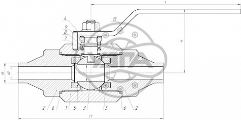 Кран шаровой разборный трехсоставной под приварку Dn10 Pn100 09Г2С 11лс45п